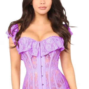 Top Drawer Purple Sheer Lace Steel Boned Corset - Power Play Studio, LLC