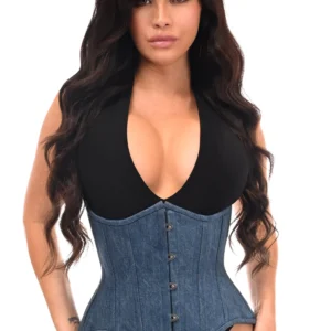 Top Drawer Denim Double Steel Boned Waist Training Corset Cincher - Power Play Studio, LLC