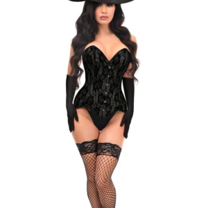 Top Drawer 3 PC Premium Black Witch Corset Costume - Power Play Studio, LLC