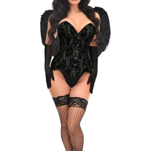 Top Drawer 4 PC Premium Black Angel Corset Costume - Power Play Studio, LLC