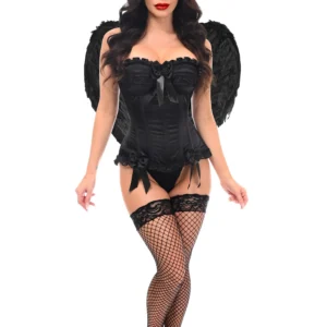 Top Drawer 3 PC Black Burlesque Dark Angel Corset Costume - Power Play Studio, LLC