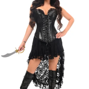 Top Drawer 4 PC Black Lace Premium Pirate Corset Costume - Power Play Studio, LLC