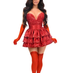Top Drawer 5 PC Red Sequin Bunny Corset Costume - Power Play Studio, LLC