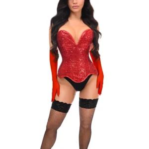 Top Drawer 4 PC Red Sequin Bunny Corset Costume - Power Play Studio, LLC