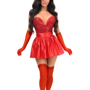 Top Drawer 5 PC Premium Red Bunny Corset Costume - Power Play Studio, LLC
