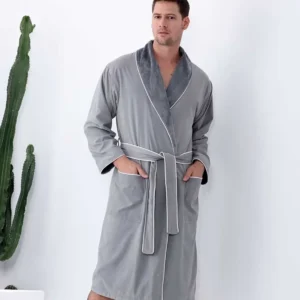 Men's Plush Lined Double Layer Microfiber Robe