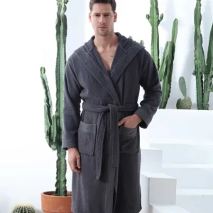 Men's Luxury Turkish Cotton Terry Cloth Robe with Hood - Charcoal
