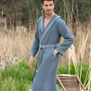 Men's Hooded Turkish Cotton Waffle Robe