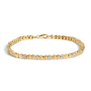 Gold Vermeil .925 Sterling Silver 1/7 Cttw Diamond Puff Heart Bangle Bracelet - Power Play Studio, LLC