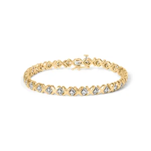 10K Yellow Gold 1/2 Cttw Diamond Alternating X-Link Bracelet - Power Play Studio, LLC