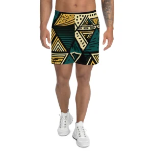 Green and Yellow African Print Athleisure Men's Shorts - Power Play Studio, LLC