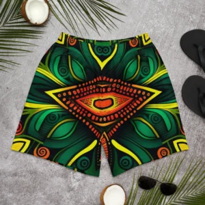 Green Red Yellow African Fabric Print Athletic Recycled Polyester Men's Shorts - Power Play Studio, LLC