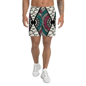 Vibrant White and Green Ankara Athletic Recycled Fabric Print Men's Shorts - Power Play Studio, LLC