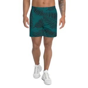 Men's Green Leaf Pattern Athletic Shorts - Power Play Studio, LLC