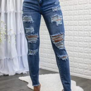 No Stress High Rise Distressed Denim Jeans