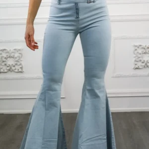 Buckle Up Bell Bottoms Jeans with Dual Belt Details