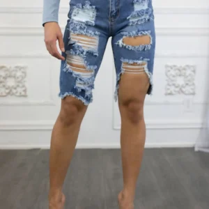 Distressed it Out High Waisted Denim Bermuda Shorts