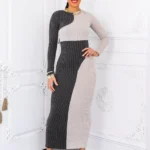 Hard To Forget Color Block Ribbed Bodycon Long Dress - Black