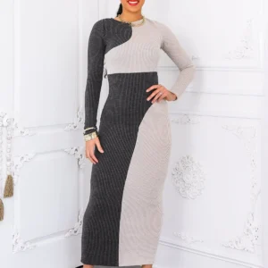Hard To Forget Color Block Ribbed Bodycon Long Dress - Black