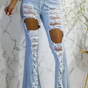 Lolata High Rise Flare Denim Distressed Jeans - Light