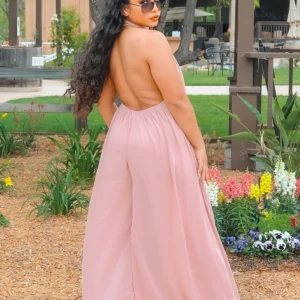 A Little Extra Wide Leg Halter Jumpsuit - Mauve
