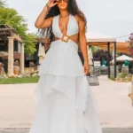 Ruffle Deep V Neckline Maxi Dress - White