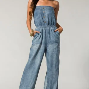 Tube Cut Denim Jumpsuit