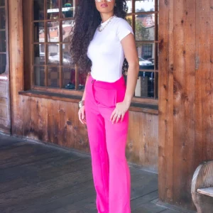 Straight Leg Side Slit Trouser Pants - Pink