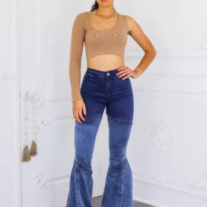 Lined Up Paneled Ombre Flares Bell Bottoms Denim Jeans