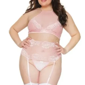 Coquette Diva Crop Halter Top Waist Cincher & Crotchless G-String
