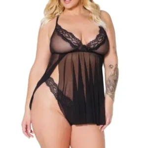 Coquette Sheer Nylon/Lace Babydoll and Thong