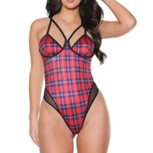 Coquette Plaid and Sheer Nylon Teddy