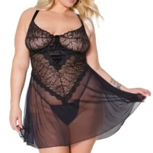 Coquette Velvet and Lace Babydoll and Thong