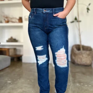 Judy Blue Full Size High Waist Rigid Magic Heavy Destroy Straight Jeans - Power Play Studio, LLC