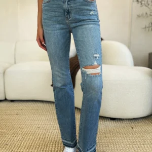 Judy Blue Full Size Mid Rise Destroyed Hem Distressed Jeans - Power Play Studio, LLC